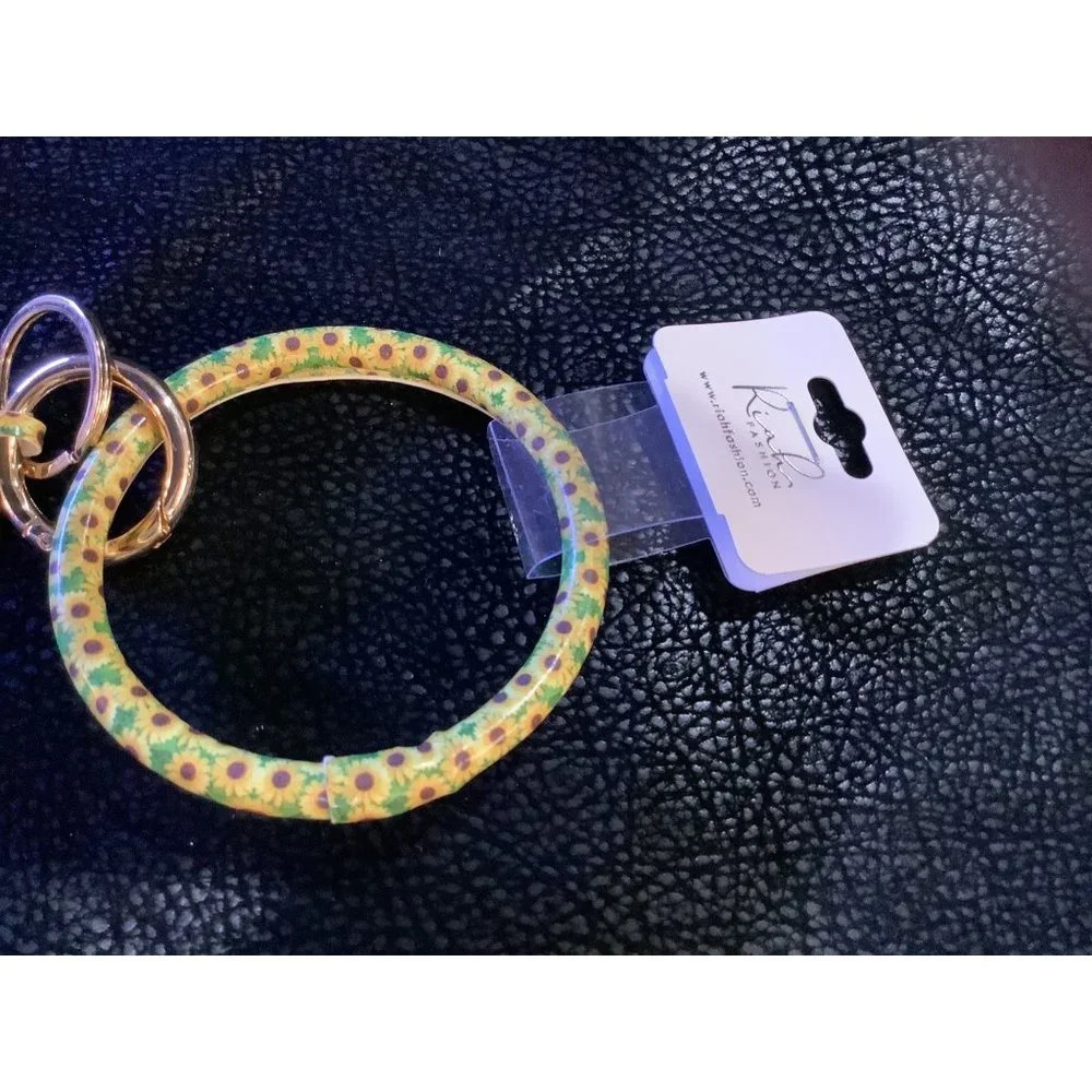 NWT Sunflower Print Wristlet Key Ring‎ With Tassel